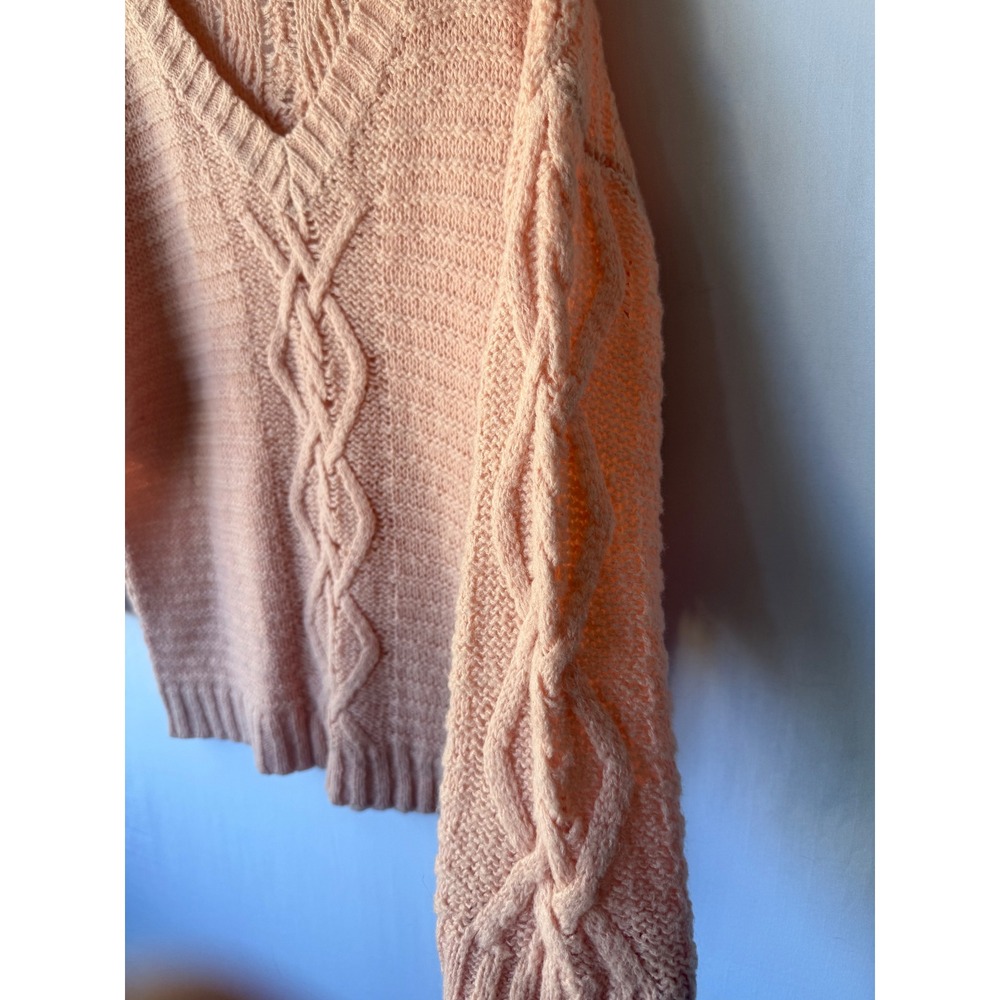 American Eagle Peach Cable Knit V-Neck Wool Blend Sweater Medium Oversized - Picture 3 of 8